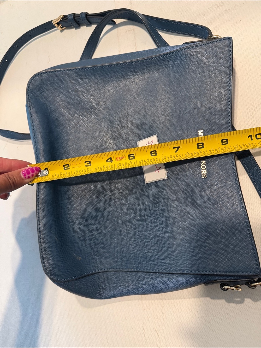 Michael Kors Blue Leather Shoulder Bag with Gold Logo - Picture 5 of 5